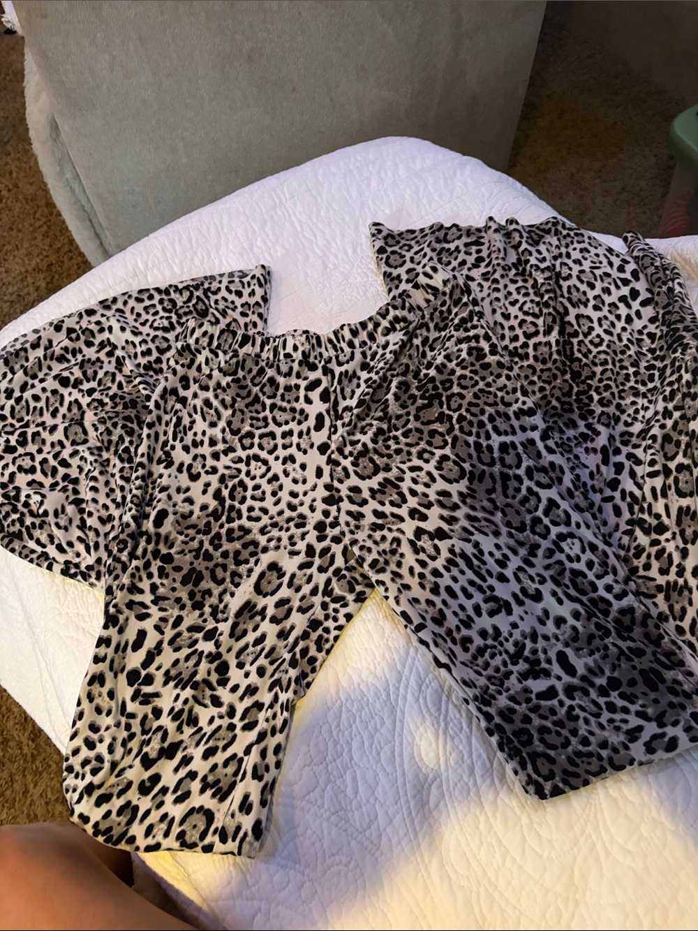 Leopard Print Off-Shoulder Top in Black and White
